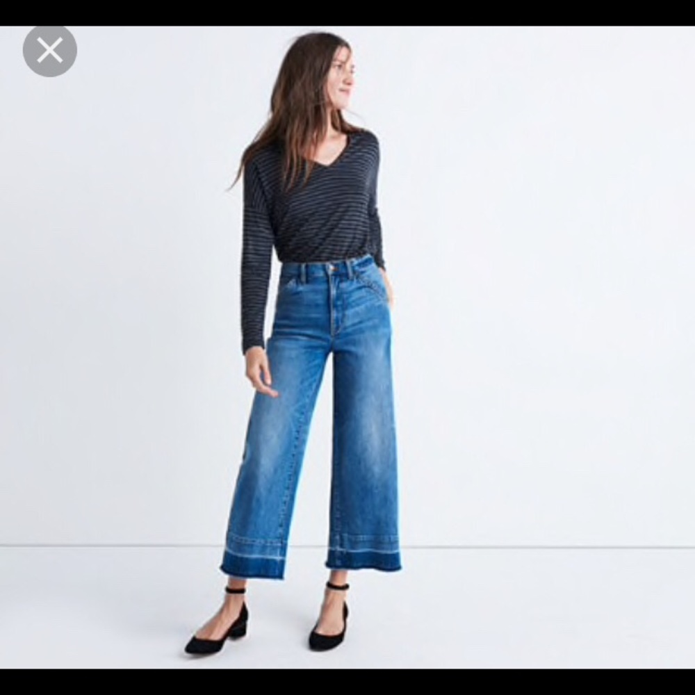 Distressed Denim  Gap Trouser Crops Wide Leg